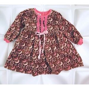 Baby Lulu by Erin Murphy Sz 3T Toddler Girls Velvet Floral Dress Pink Brown Fall